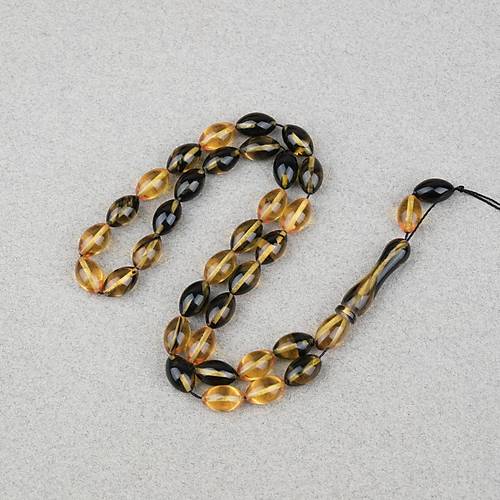 S�kma Kehribar Beyzi Kesim 7x11mm Tesbih- Sar� Siyah