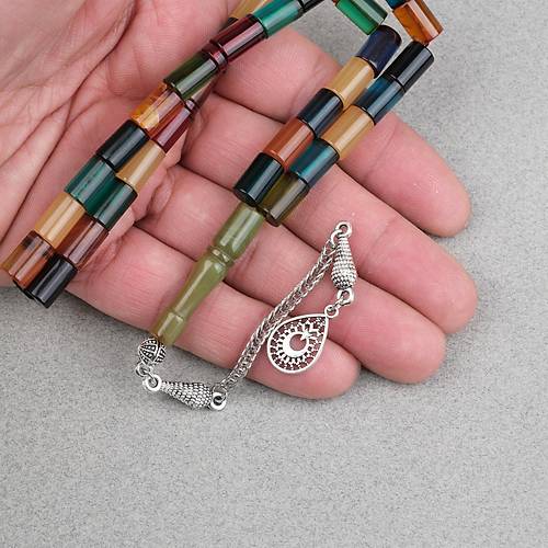 S�kma Kehribar Alpaka P�sk�ll� Kesme Kesim 7x11mm Tesbih- Bonibon