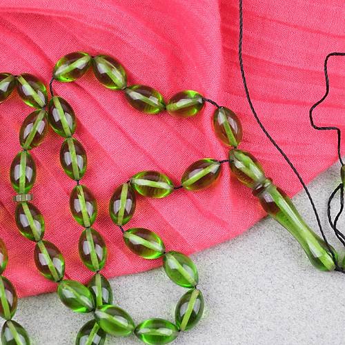 S�kma Kehribar Beyzi Kesim 7x11mm Tesbih P�sk�ls�z Ye�il