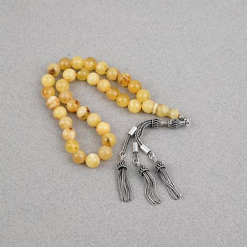 Rus Kaya Damla Kehribar 925ayar G�m�� P�sk�l K�re Kesim 9mm Tesbih