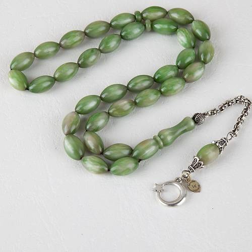 Sedefli Skma Kehribar Alpaka Pskl Arpa Kesim 8.5x14mm - Ak Yeil