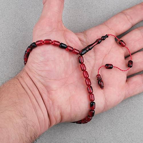 S�kma Kehribar Kaps�l Kesim Sistemli Bilek Boy 5x8mm Tesbih Siyah K�rm�z�