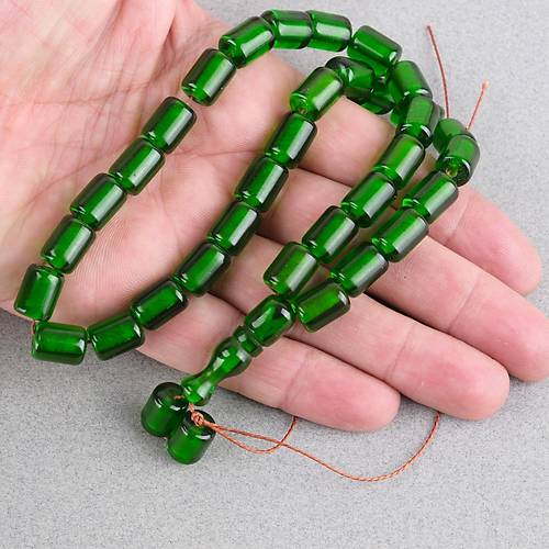 Ate� Kehribar Kaps�l Kesim 9x12mm Tesbih - �effaf Ye�il P�sk�ls�z