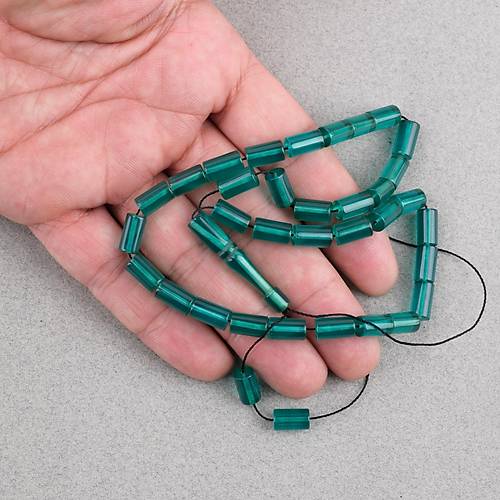 S�kma Kehribar Kesme Kesim 6x10mm Tesbih P�sk�ls�z A��k Ye�il