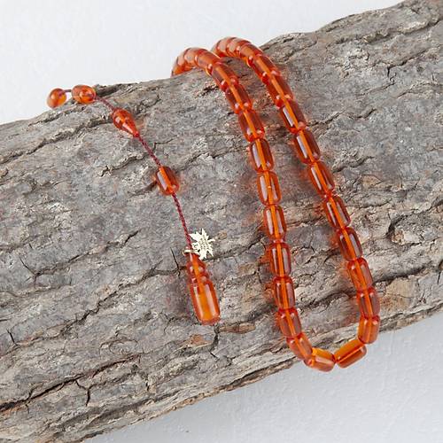 Ate� Kehribar Kaps�l Kesim Bilek Boy 5.2x8.2mm Tesbih - �effaf Turuncu