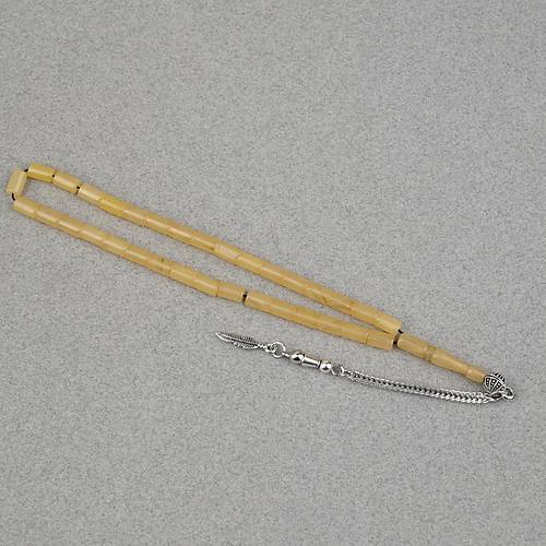 S�kma Kehribar Alpaka P�sk�ll� Kesme Kesim 4x7mm Tesbih- A��k Sar�