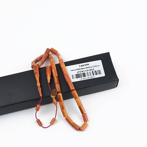 Kadim Katalin Eski Kalemlik Obje Usta ��i �mzal� Kaps�l Kesim 7x12mm Tesbih -Kahve Sar� Sedefli