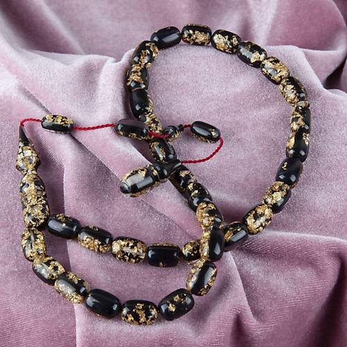 U�ak Cam� Alt�n Varakl� (Sertifikal�) Kaps�l Kesim 9x13mm Tesbih - Siyah