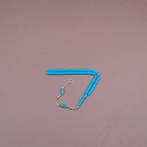U�ak Cam� Kesme Kesim 6x10mm Tesbih Alpaka P�sk�ll� A��k Mavi