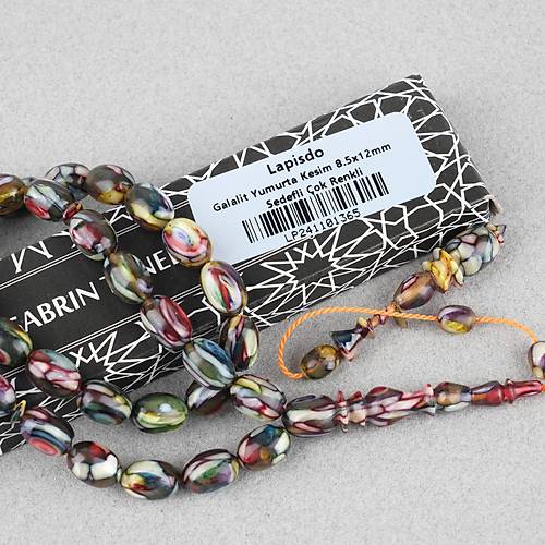Galalit Yumurta Kesim 8.5x12mm Tesbih -Sedefli ok Renkli
