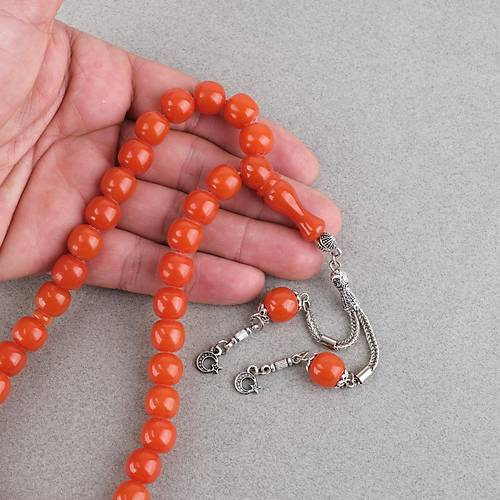 S�kma Kehribar Alpaka P�sk�ll� K�re Kesim 11mm Tesbih - Turuncu