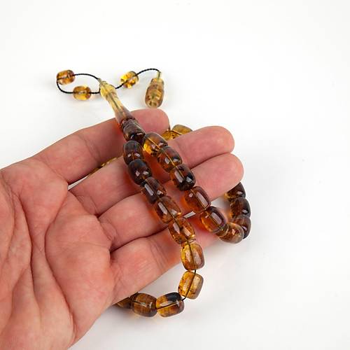 Dominik Krmz-Mavi Kaya Fosil Amber Kapsl Kesim 9.5x11mm Tesbih