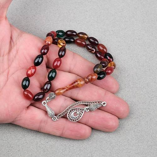 S�kma Kehribar Alpaka P�sk�ll� Beyzi Kesim 7x11mm Tesbih- Bonibon