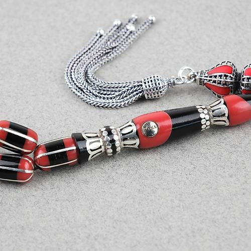 Erzurum Oltu 6 Yarma Katalin leme 925Ayar Gm Pskl, lemeli Nakka mame Kapsl Kesim 6.5x11mm Tesbih