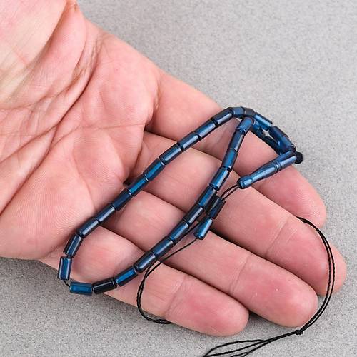 Ate� Kehribar Kesme Kesim 4x7mm Tesbih- Koyu Petrol Mavisi