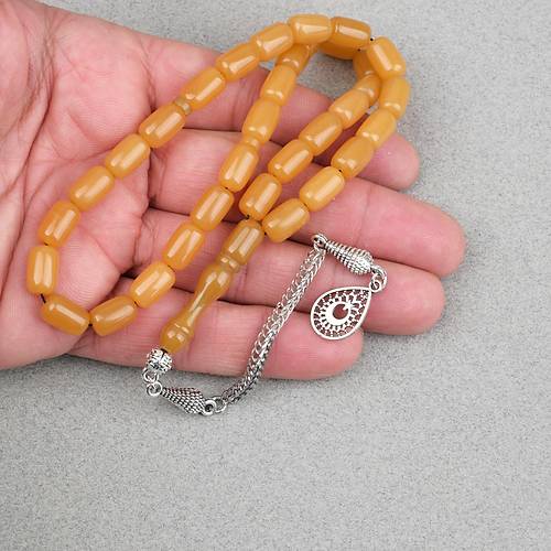 S�kma Kehribar Alpaka P�sk�ll� Kaps�l Kesim 7x11mm Tesbih- A��k Kahverengi