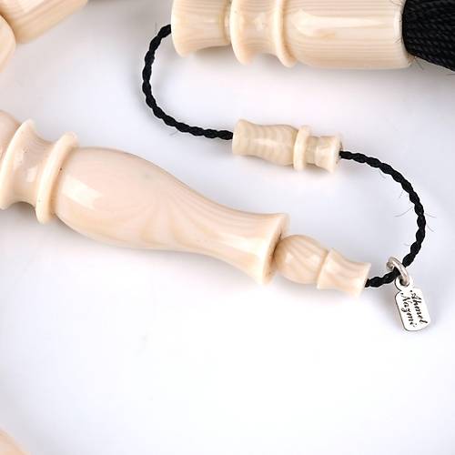 Galalit 1940 Dkm Eski Fransz Osmanl Saray Pskll Kapsl Kesim Bilek Boy 10.5x12mm Tesbih - Ivory Sedefli Beyaz