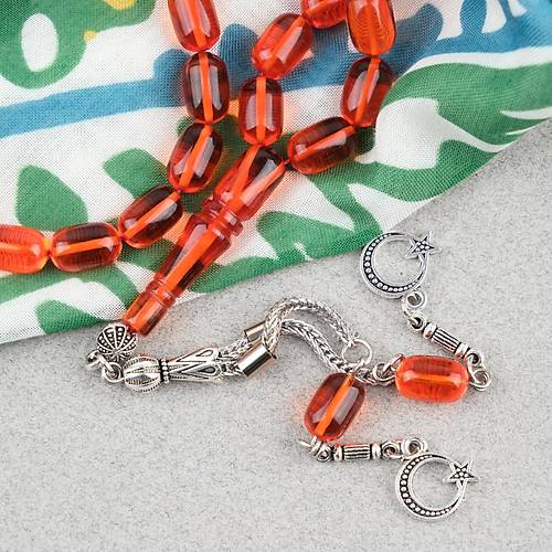 Ate� Kehribar Kaps�l Kesim Alpaka P�sk�ll� 7x11mm Tesbih