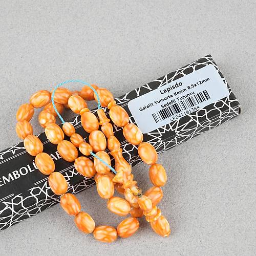 Galalit Yumurta Kesim 8.5x12mm Tesbih -Sedefli Turuncu