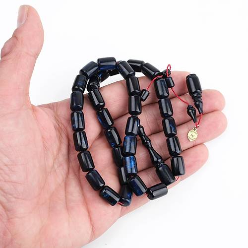 Kadim Katalin Eski Kalemlik Obje Usta i mzal Kapsl Kesim 8x12mm Tesbih - Mavi Sedefli