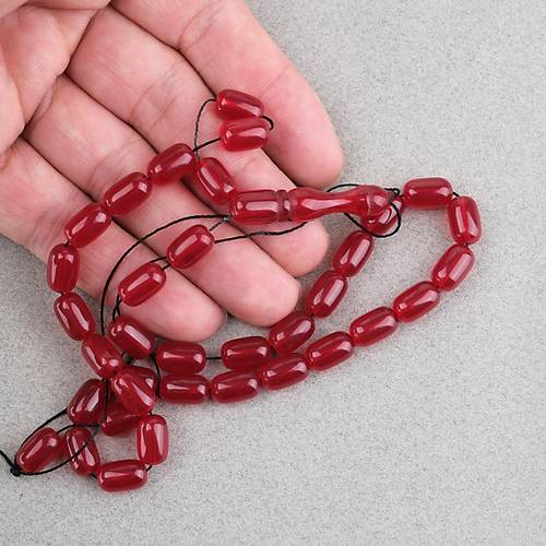S�kma Kehribar Kaps�l Kesim 7x11mm Tesbih P�sk�ls�z K�rm�z�