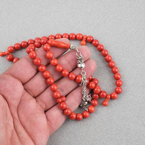 Mercan 925Ayar G�m�� P�sk�l  66l� K�re Kesim 7.5mm Tesbih