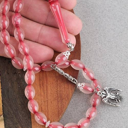 Kedig�z� Alpaka P�sk�ll� Beyzi Kesim 7x11mm Tesbih- K�rm�z�