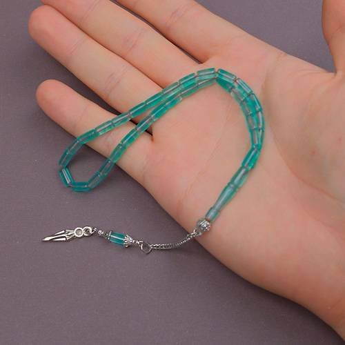 U�ak Cam� Kesme Kesim Alpaka P�sk�ll� 4x8mm Tesbih - Ye�il