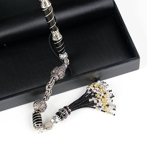 Erzurum Oltu 925Ayar Gm Pskl ve Helezon lemeli Nakka mame Kapsl Kesim 6.5x12mm Tesbih