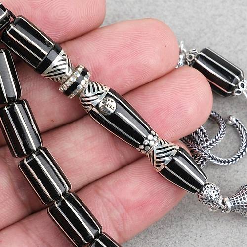 Erzurum Oltu 10lu Yarma 925Ayar Gm lemeli, Pskl,  Nakka mame Yumuak Kesme Kesim 8x11mm Tesbih