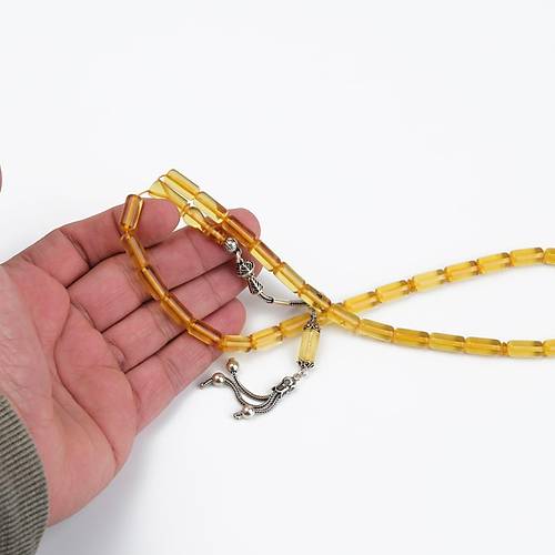 Su Damlas Doal Kaya Damla Kehribar 925Ayar Gm Pskl Kesme Kesim 6x13mm Tesbih