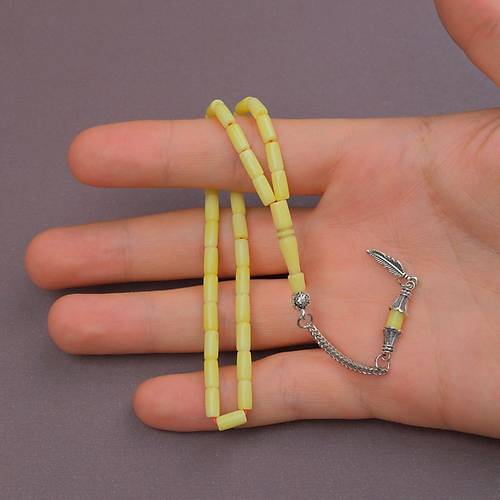 U�ak Cam� Kesme Kesim Alpaka P�sk�ll� 4x8mm Tesbih - Sar�