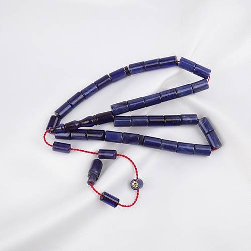 S�kma Kehribar Usta ��i �mzal� Kesme Kesim 7x10mm Tesbih - Lacivert