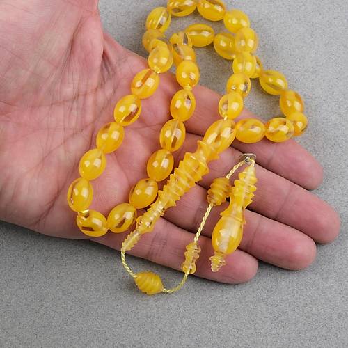 S�kma Kehribar �ubuk  Usta ��i �mzal� Yumurta Kesim 10x13mm Tesbih