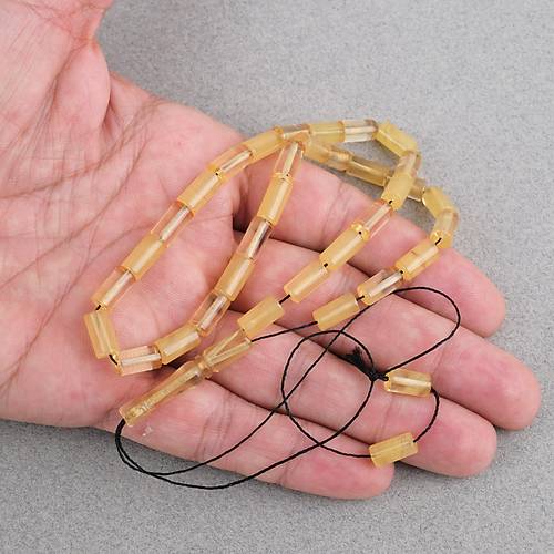 Skma Kehribar  Bilek Boy Kesme Kesim 5.5x10mm Tesbih-effaf Sar