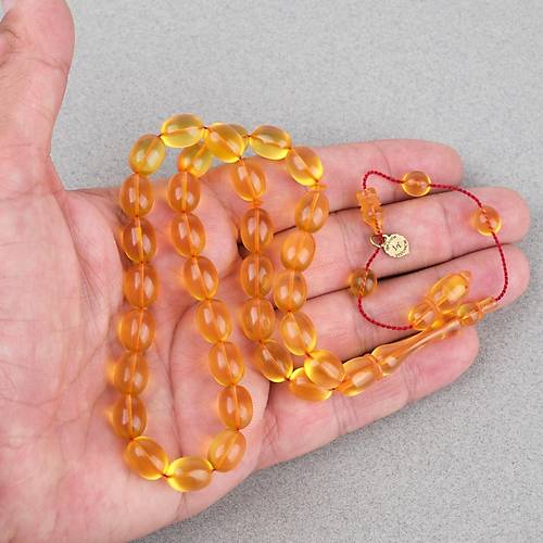 Ate Kehribar Orijinal Usta i mzal Beyzi Kesim 8x11mm Tesbih