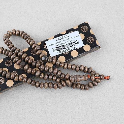 �im�ir A�ac� Renkli Vernikli 99luk Tekerlek Kesim 7x5mm Tesbih -  Koyu Kahverengi