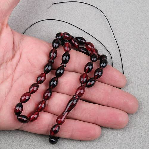 S�kma Kehribar Beyzi Kesim 7x11mm Tesbih- Siyah K�rm�z�