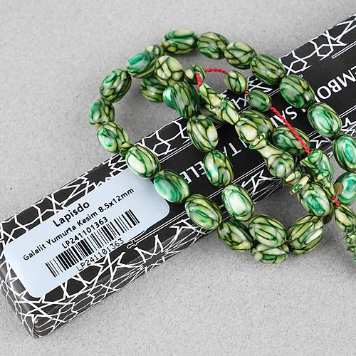 Galalit Yumurta Kesim 8.5x12mm Tesbih -Sedefli Yeil