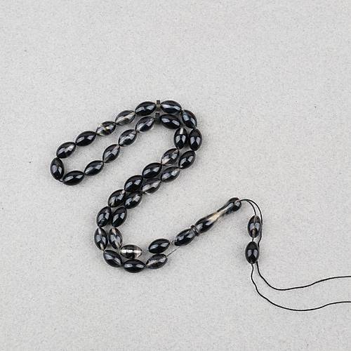 S�kma Kehribar Beyzi Kesim 7x11mm Tesbih P�sk�ls�z Siyah Gri