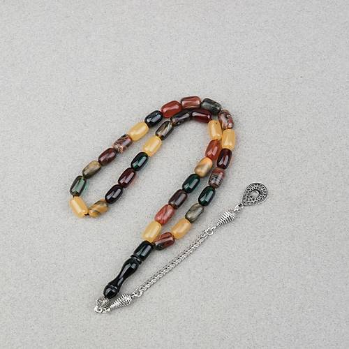 S�kma Kehribar Alpaka P�sk�ll� Kaps�l Kesim 7x11mm Tesbih- Bonibon