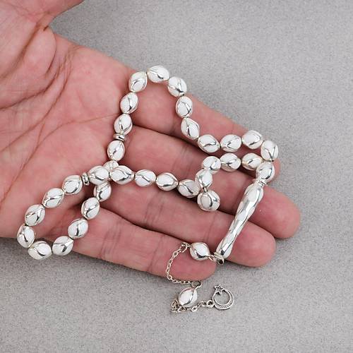 G�m�� Kaplama Kafesli Mine Beyzi 7x9mm Tesbih - Beyaz