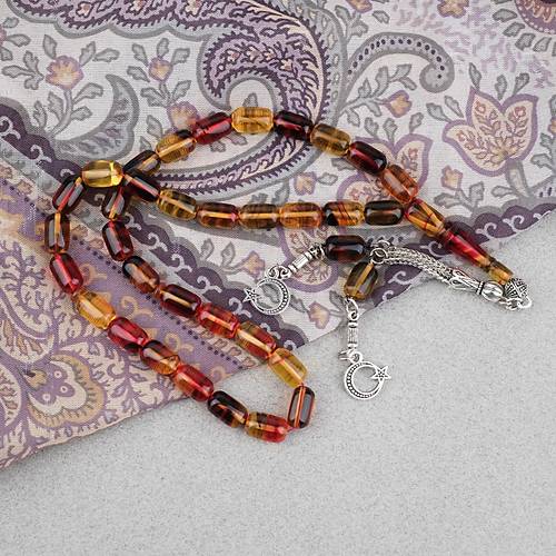 S�kma Kehribar Kaps�l Kesim Alpaka P�sk�ll� 7x11mm Tesbih