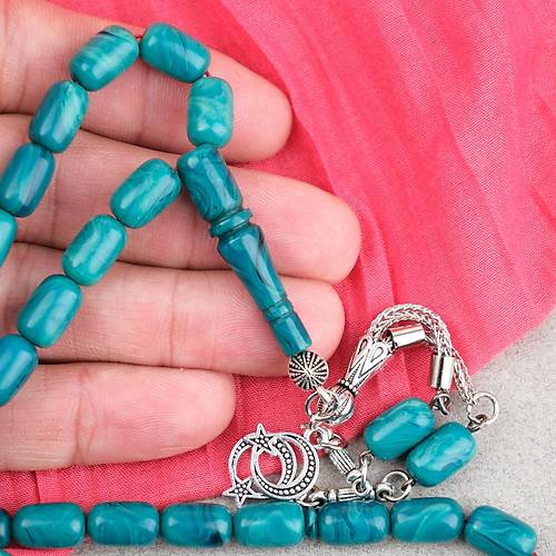 S�kma Kehribar Kaps�l Kesim Alpaka P�sk�ll� 7x11mm Tesbih