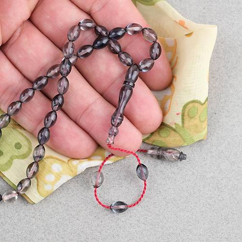 S�kma Kehribar Beyzi Kesim Sistemli Bilek Boy 5x8mm Tesbih Gri