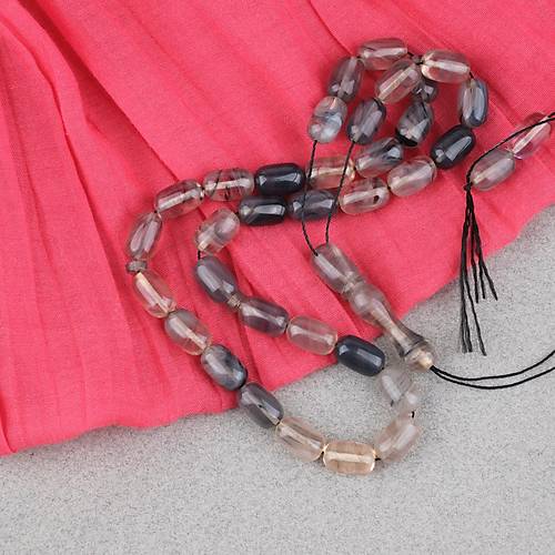 S�kma Kehribar Kaps�l Kesim 7x11mm Tesbih P�sk�ls�z Gri