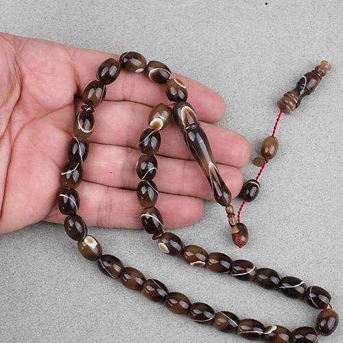 Eski Frans�z Galalit F��� Kesim Mesut Varl� Usta ��i 9x11mm Tesbih - Kahverengi Beyaz