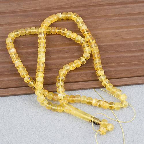 Damla Kehribar 99luk Tekerlek Kesim 7.5x6mm Namez Tesbihi