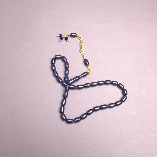 S�kma Kehribar Kaps�l Kesim Alt�n Renk P�sk�ll� 7x11mm Tesbih Petrol Mavisi