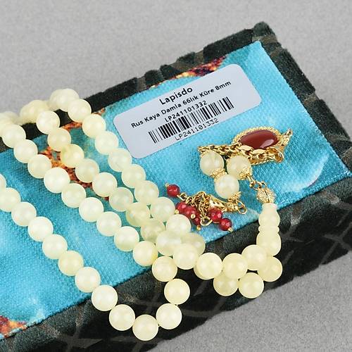 Rus Kaya Damla Kehribar G�m�� P�sk�l 66l�k K�re Kesim 8mm Tesbih